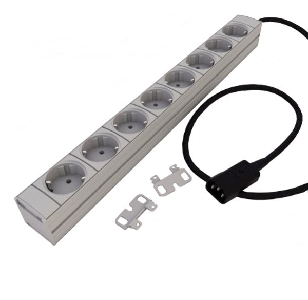 19" elosztópanel 8x230V,1U, 2,5m C14 dugóval