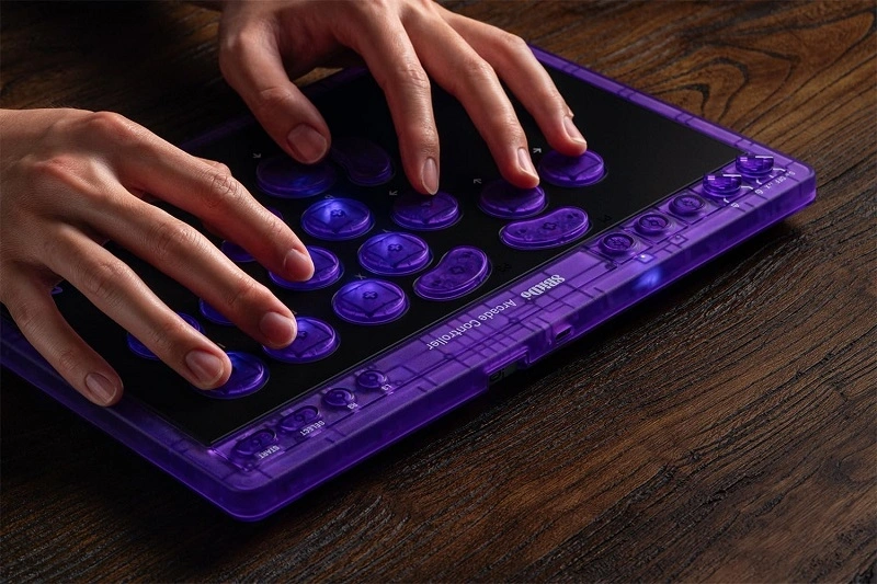 8BitDo Arcade Stick All-Button, Signature Edition, Átlátszó lila, vezeték nélküli kontroller