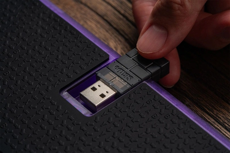 8BitDo Arcade Stick All-Button, Signature Edition, Átlátszó lila, vezeték nélküli kontroller