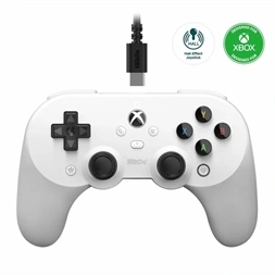 8BitDo Pro 2 Wired, Xbox Series X|S, Xbox One, PC, Hall-Effect, fehér vezetékes kontroller