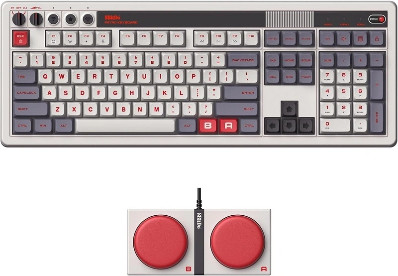 8BitDo Retro 108, Mechanikus, Kailh Box, N Edition, vezeték nélküli billentyűzet