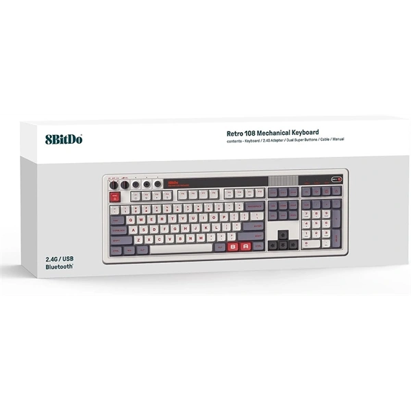 8BitDo Retro 108, Mechanikus, Kailh Box, N Edition, vezeték nélküli billentyűzet