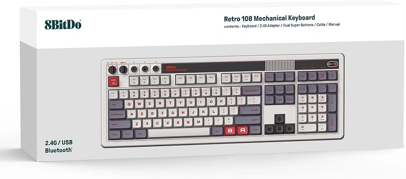 8BitDo Retro 108, Mechanikus, Kailh Box, N Edition, vezeték nélküli billentyűzet