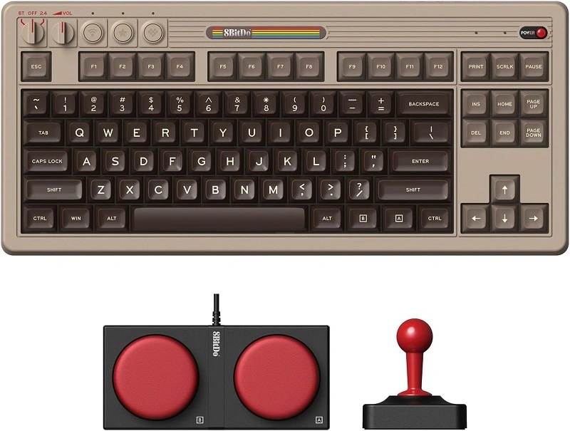 8BitDo Retro 87, Mechanikus, Kailh Box, C64 Edition, vezeték nélküli billentyűzet