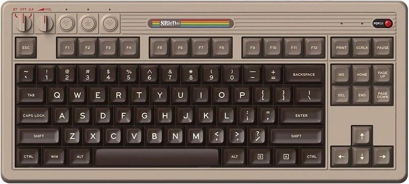 8BitDo Retro 87, Mechanikus, Kailh Box, C64 Edition, vezeték nélküli billentyűzet