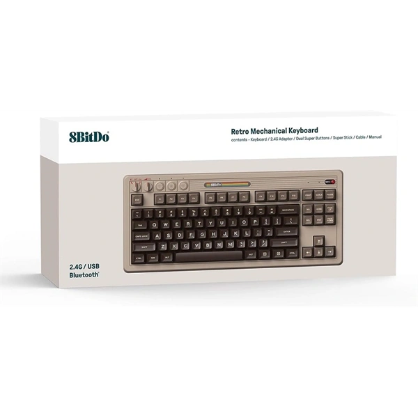 8BitDo Retro 87, Mechanikus, Kailh Box, C64 Edition, vezeték nélküli billentyűzet