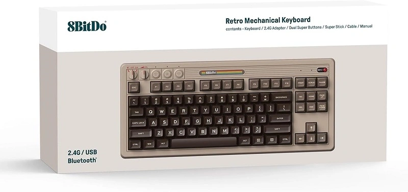 8BitDo Retro 87, Mechanikus, Kailh Box, C64 Edition, vezeték nélküli billentyűzet