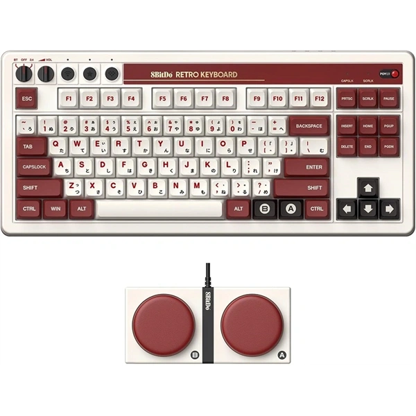 8BitDo Retro 87, Mechanikus, Kailh Box, Fami Edition, vezeték nélküli billentyűzet