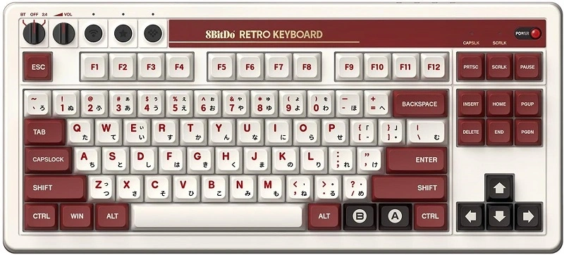 8BitDo Retro 87, Mechanikus, Kailh Box, Fami Edition, vezeték nélküli billentyűzet