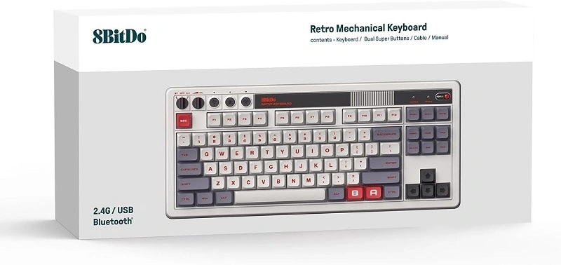 8BitDo Retro 87, Mechanikus, Kailh Box, N Edition, vezeték nélküli billentyűzet