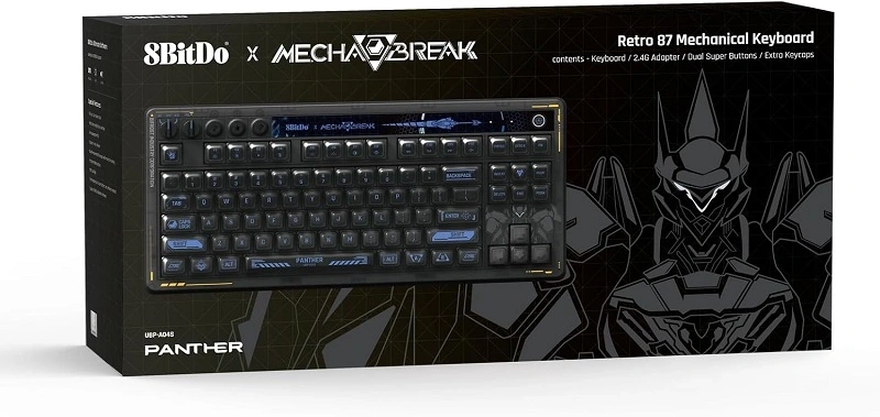8BitDo Retro 87, Mechanikus, Kailh Glaze Jellyfish Pro, Mecha Break Edition, vezeték nélküli billentyűzet