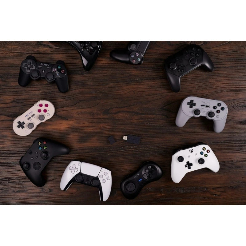 8BitDo USB Wireless Adapter 2, Nintendo Switch/Switch 2, Mobil, Xbox, PC, PlayStation, fekete kontroller adapter