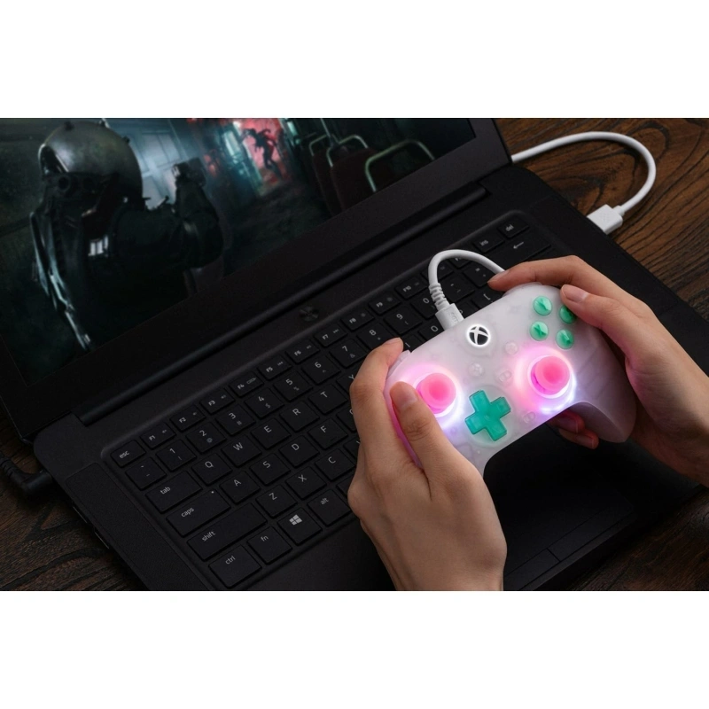 8Bitdo Ultimate Mini, Xbox Series X|S, Xbox One, PC, Official, Hall-Effect, áttetsző fehér vezetékes kontroller