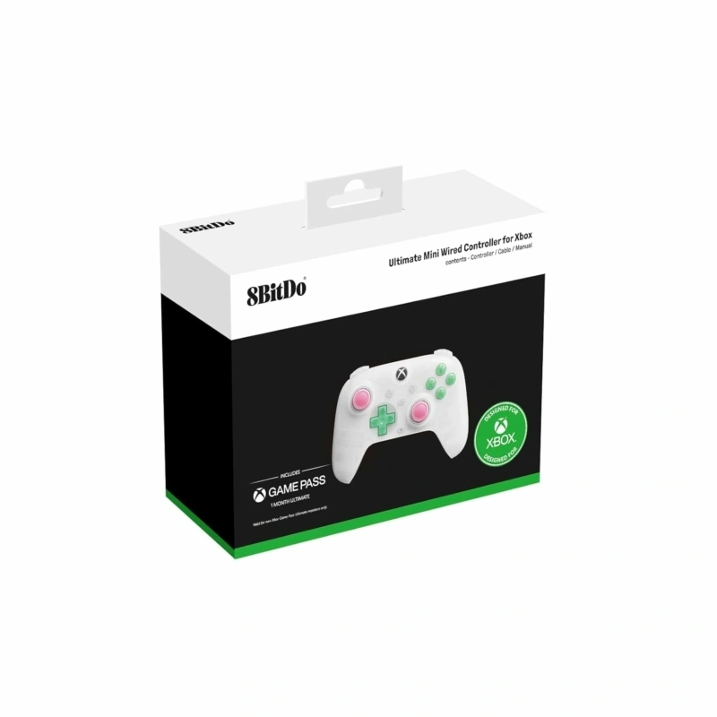 8Bitdo Ultimate Mini, Xbox Series X|S, Xbox One, PC, Official, Hall-Effect, áttetsző fehér vezetékes kontroller