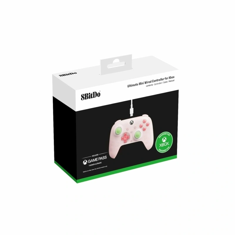 8Bitdo Ultimate Mini, Xbox Series X|S, Xbox One, PC, Official, Hall-Effect, pink vezetékes kontroller