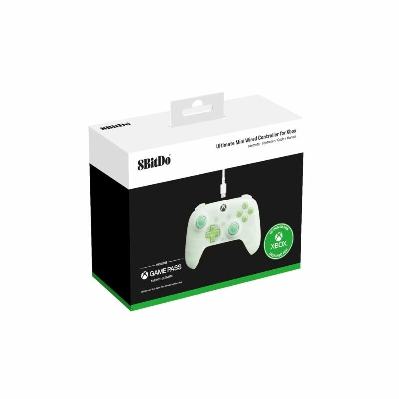 8Bitdo Ultimate Mini, Xbox Series X|S, Xbox One, PC, Official, Hall-Effect, zöld vezetékes kontroller
