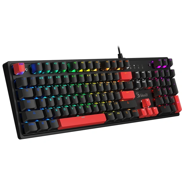 A4TECH Bloody S520N, RGB, BLMS Red Plus, 1000 Hz, Anti-ghosting, angol, gamer vezetékes billentyűzet