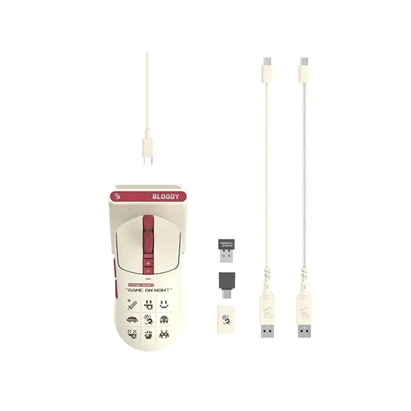 A4-Tech Bloody R72 Ultra Duo Pixels Red vezeték nélküli fehér gamer egér