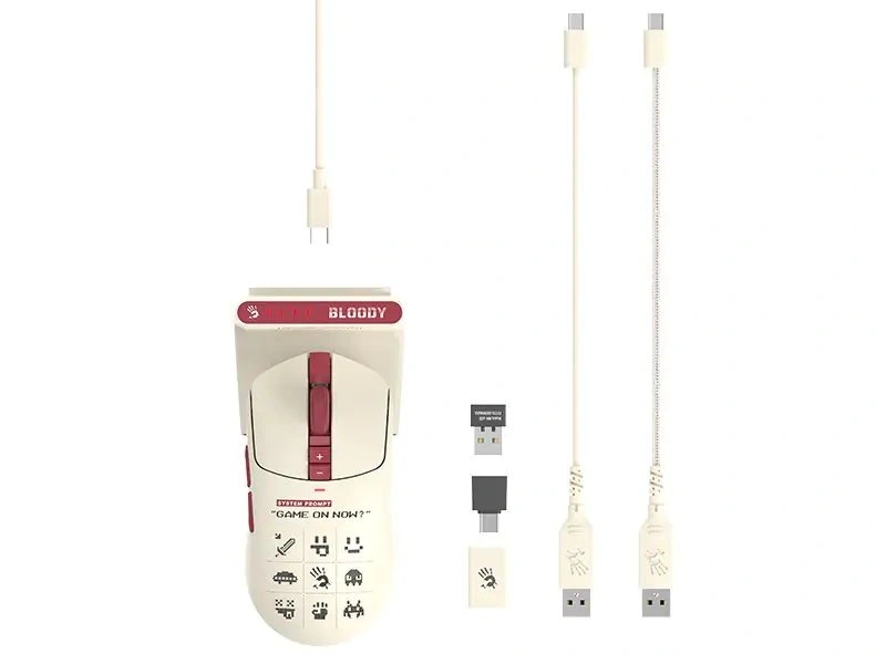 A4-Tech Bloody R72 Ultra Duo Pixels Red vezeték nélküli fehér gamer egér