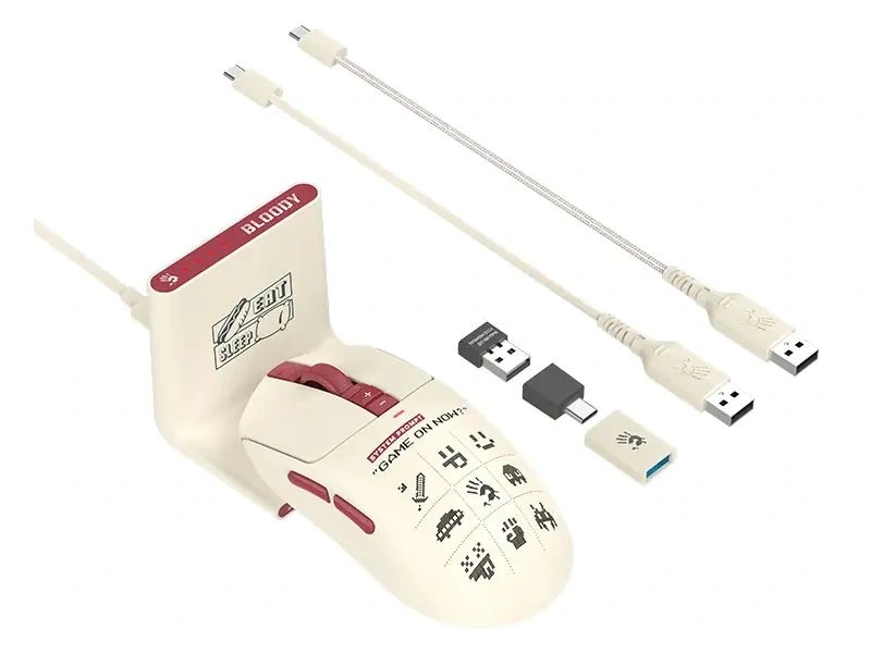 A4-Tech Bloody R72 Ultra Duo Pixels Red vezeték nélküli fehér gamer egér