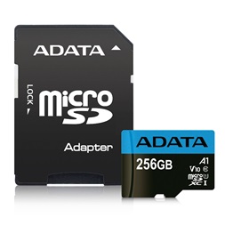 ADATA 256GB SD micro Premier (SDXC Class 10 UHS-I) (AUSDX256GUICL10A1-RA1) memóriakártya adapterrel