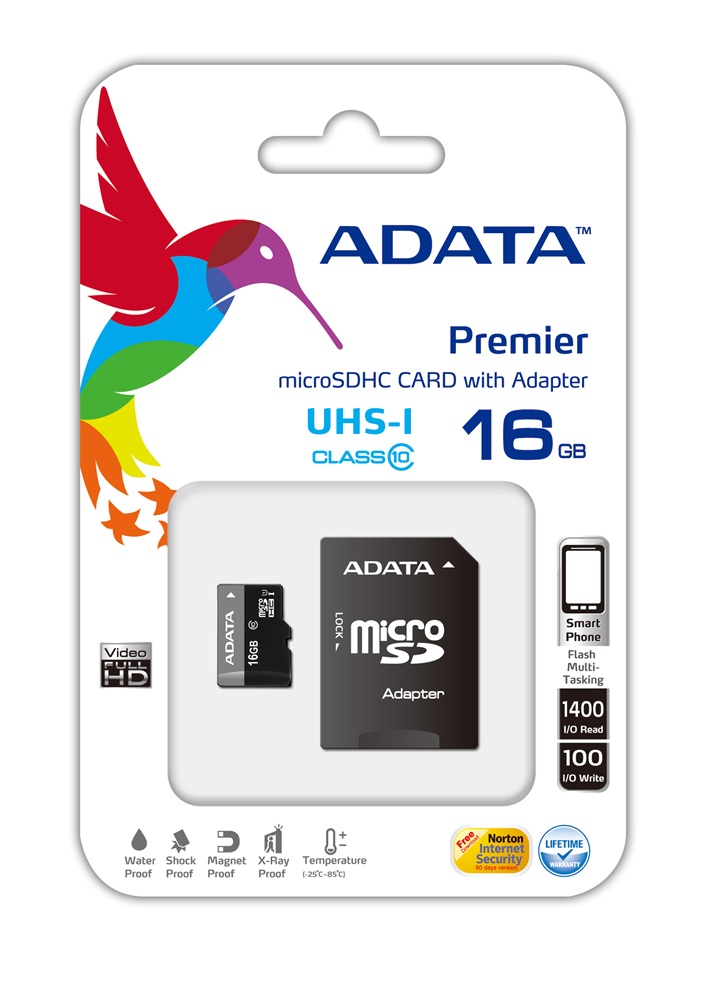 ADATA 16GB SD micro (SDHC Class 10 UHS-I) (AUSDH16GUICL10-RA1) memóriakártya adapterrel