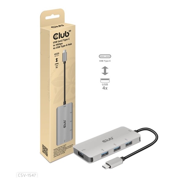 Club3D USB Gen2 Type-C – 10 Gbps sebességű 4 db USB Type-A adapter