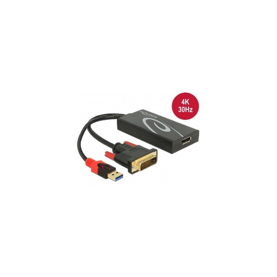 Delock 62596 DVI-dugós csatlakozó > Displayport 1.2 dugós csatl. - Fekete
