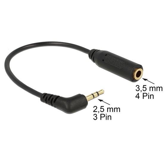 Delock 65674 2,5mm 3pin apa > 3,5mm 4pin anya forgatott sztereo kábel - 0,17m
