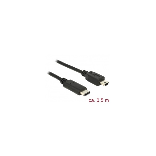 Delock 83335 USB C 2.0 dugó > USB 2.0 Mini>B dugó fekete - 0,5 m