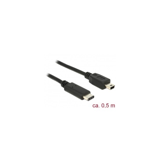 Delock 83335 USB C 2.0 dugó > USB 2.0 Mini>B dugó fekete - 0,5 m