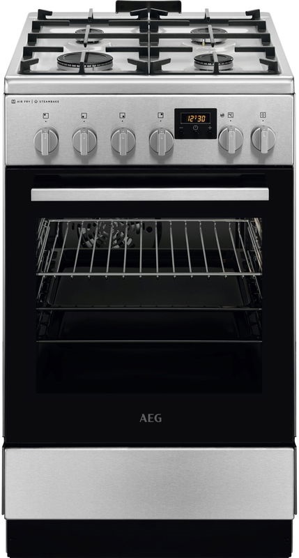 AEG CKB56490BM inox, szabadonálló, gáz, kombinált, főzőzóna: 4, sütő:58L, grill, tűzhely