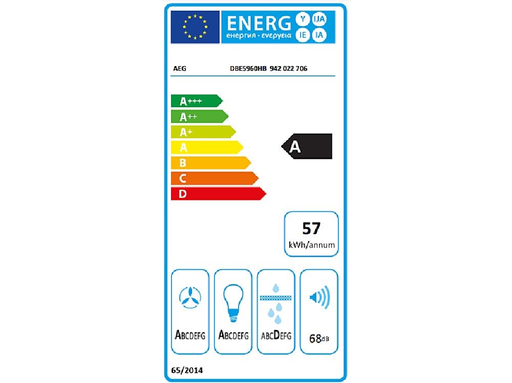 AEG DBE5960HB inox, szabadonálló, kürtős, méret:89,8 cm, zajszint:68 dB, páraelszívó