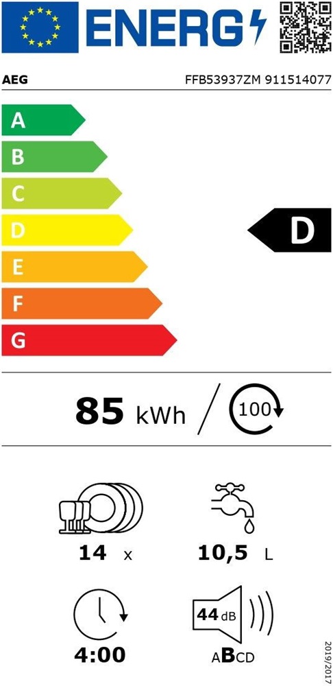 AEG FFB53937ZM inox, programok száma: 8, szabadonálló, 14 terítékes mosogatógép 