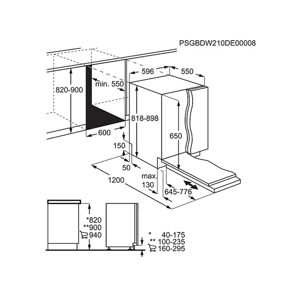 AEG FSE64610Z inox, programok száma:7, beépíthető, 13 terítékes mosogatógép