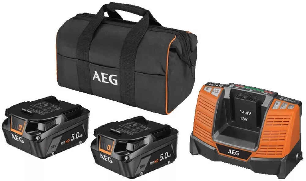 AEG SETLL1850SHD Pro HDS 18 V 5Ah táskával 2 db-os akkumulátor és töltő szett