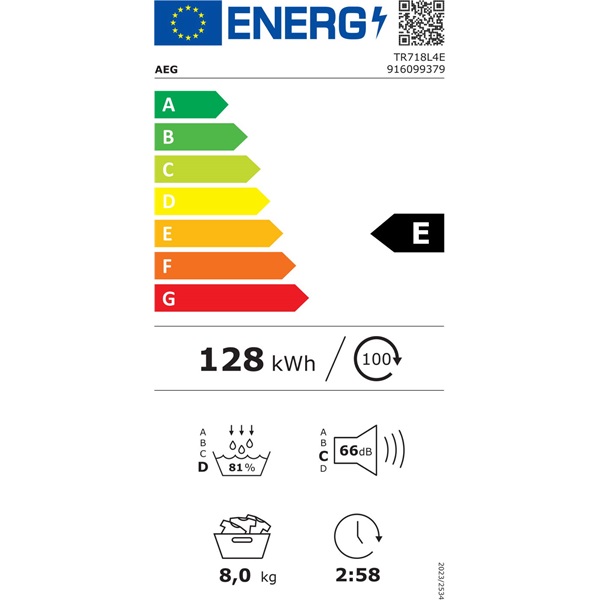 AEG TR718L4E SensiDry fehér, 8kg, hőszivattyús szárítógép (Újszerű)