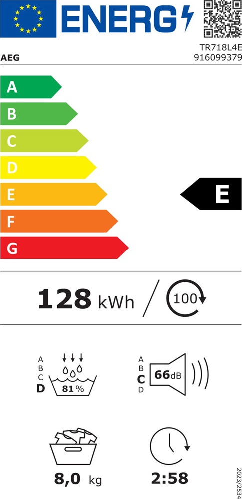 AEG TR718L4E SensiDry fehér, 8kg, hőszivattyús szárítógép (Újszerű)