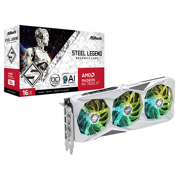 ASRock RX 7600 XT STEEL LEGEND AMD 16GB DDR6 PCIe videókártya