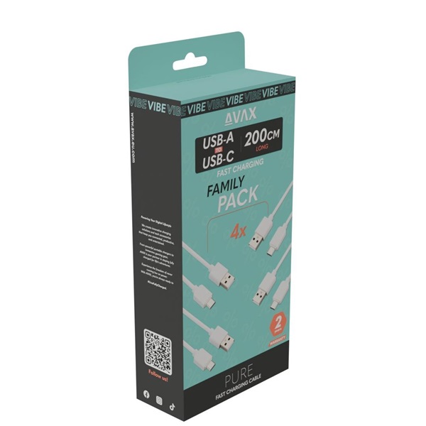 AVAX CB123W – 4X 2m 2,1A USB-C Gyorstöltő kábelcsomag
