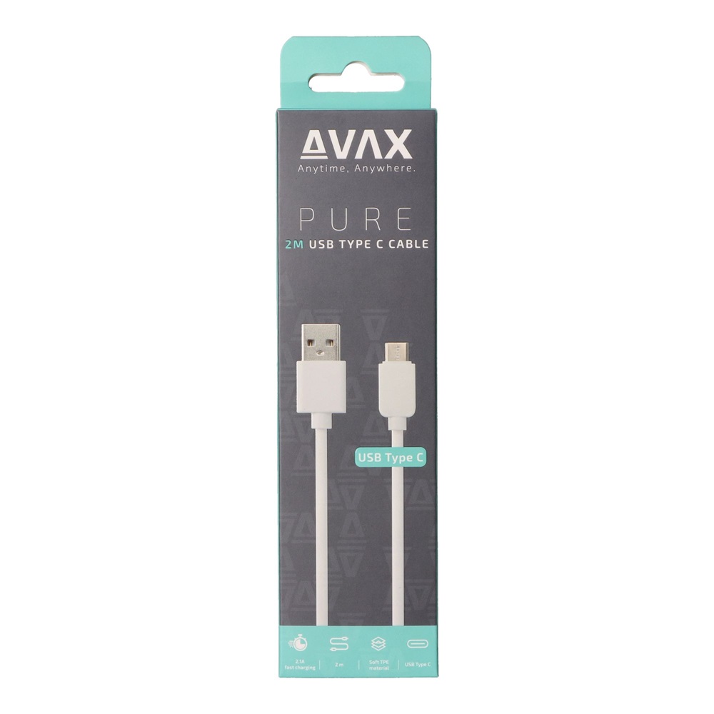 Avax CB123W Pure 2m 2,1A USB A-Type-C fehér adat- és töltőkábel