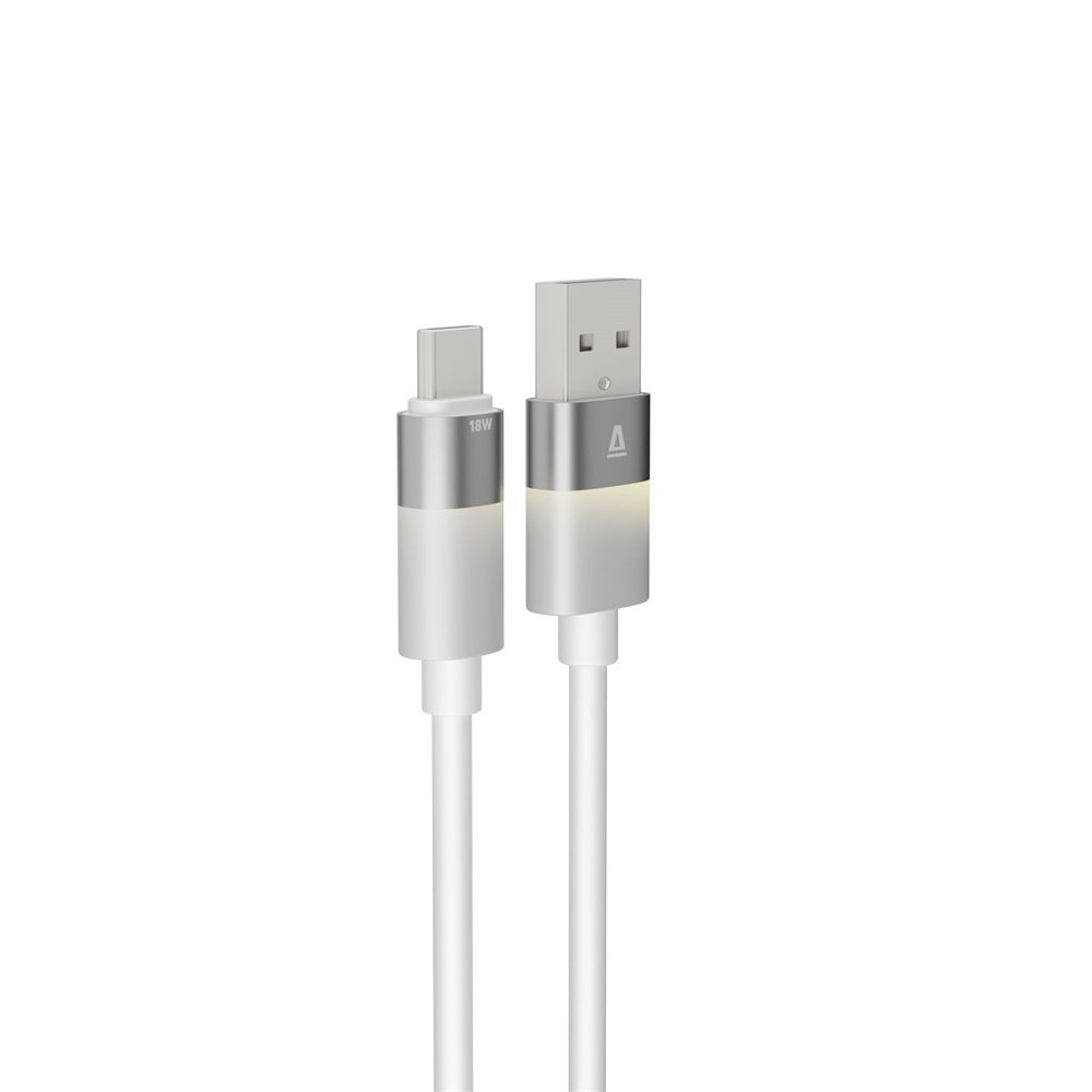 AVAX CB312 GLOWY 1m 18W USB-A - USB-C fehér gyorstöltő kábel