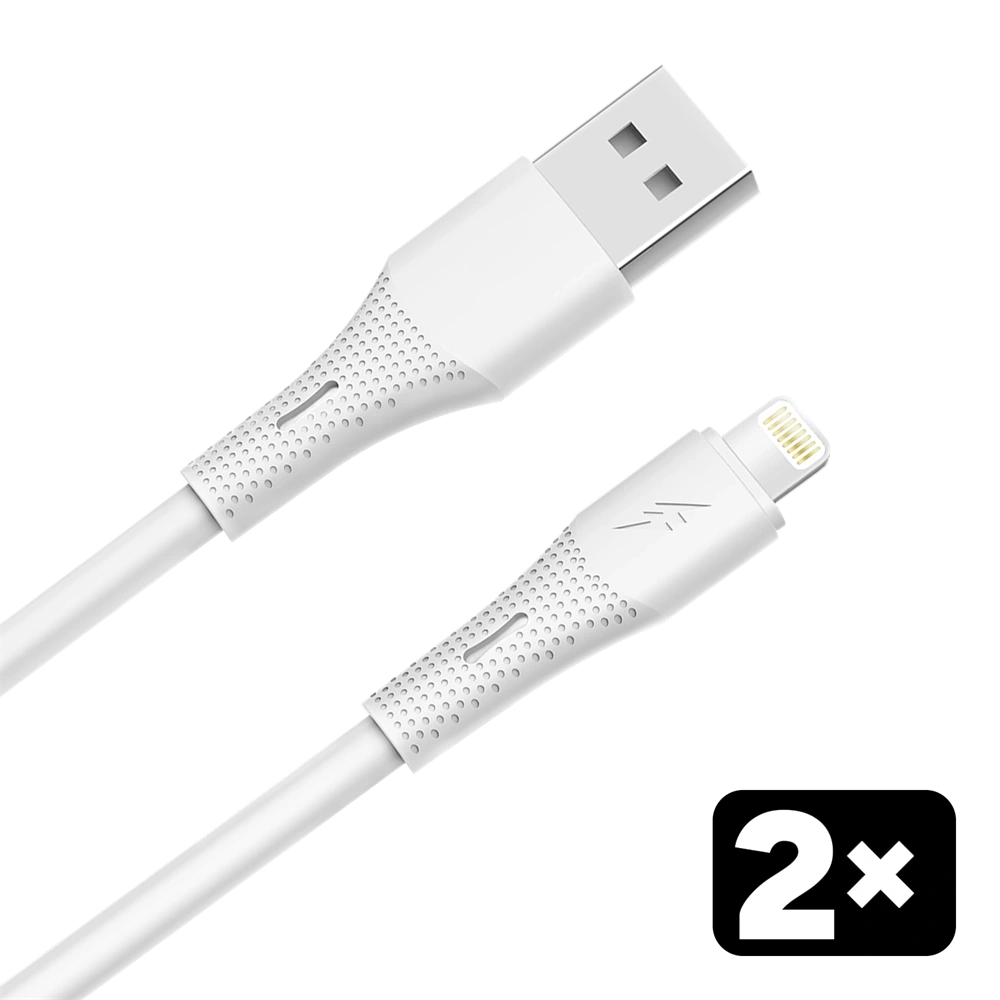 AVAX CB4302 2x USB-A – Lightning szilikon töltőkábel csomag, 1.5 m, fehér