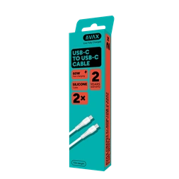 AVAX CB4303 2x 60W USB-C gyorstöltő szilikon kábel csomag, 1.5 m, fehér