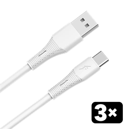 AVAX CB4305 3x 18W USB-A – USB-C gyorstöltő szilikon kábel csomag, 1.5 m, fehér