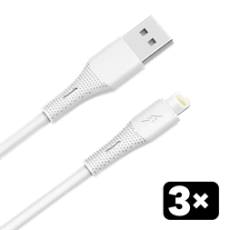 AVAX CB4306 3x USB-A – Lightning szilikon töltőkábel csomag, 1.5 m, fehér