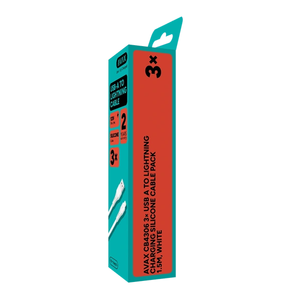 AVAX CB4306 3x USB-A – Lightning szilikon töltőkábel csomag, 1.5 m, fehér