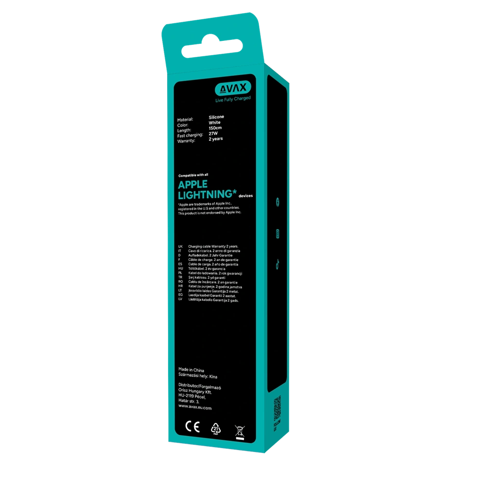 AVAX CB4308 3x 27W USB-C – Lightning szilikon töltőkábel csomag, 1.5 m, fehér