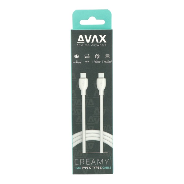 AVAX CB623 CREAMY+ Type C-Type C 60W, 1,5m fehér-ezüst gyorstöltő kábel