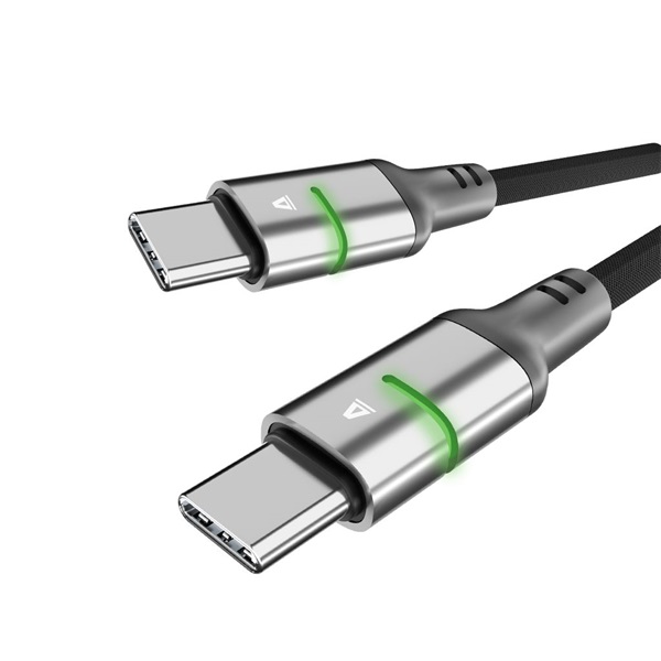 AVAX CB632 STEELY LED 1m 60W USB-C fekete fonott gyorstöltő kábel